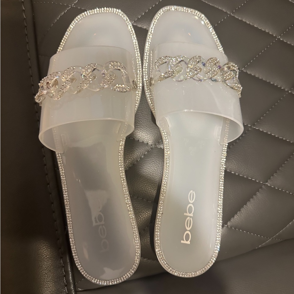 BEBE Lacina White Rhinestone Sandal